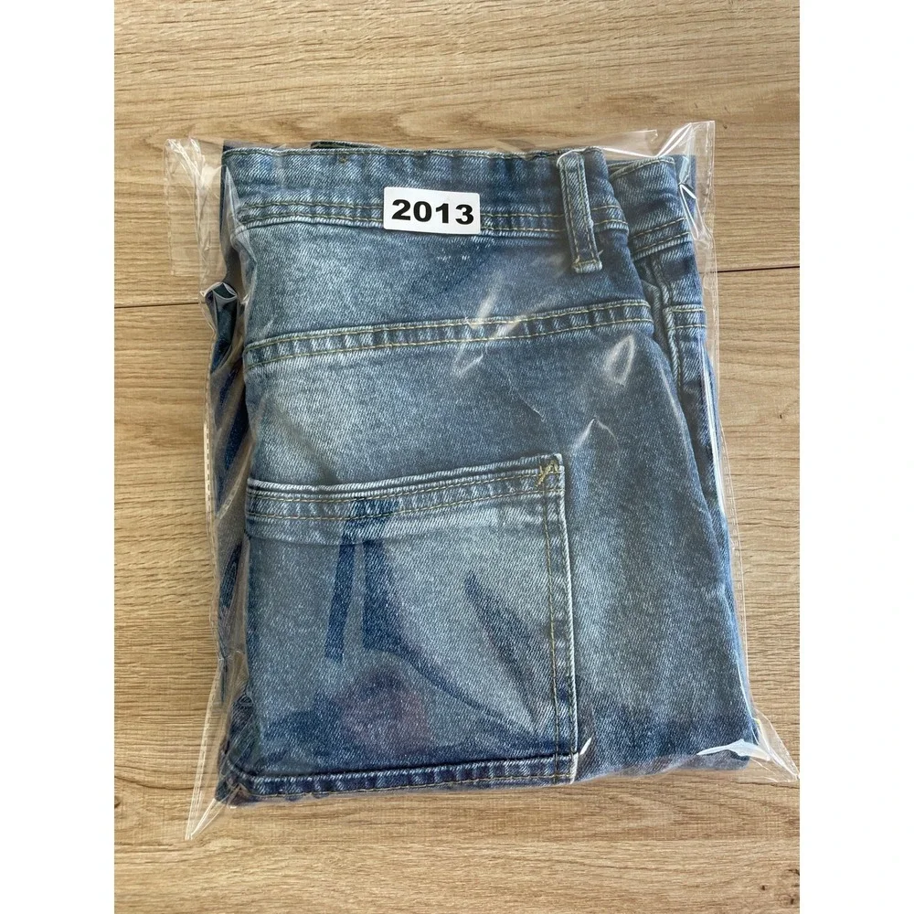 Jeanius Distressed Cropped Jeans Mens 36 Blue Grunge Thrashed Streetwear Raw Hem